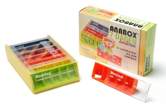 Pillendoos ANABOX - kind - 1 week - 5 vakken per dag - elke dag andere kleur