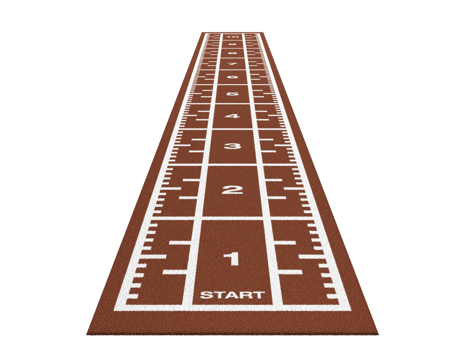 Sprinttrack premium indoor - met cijfers + START + markering - getuft - 10 x 1,33 m - rood