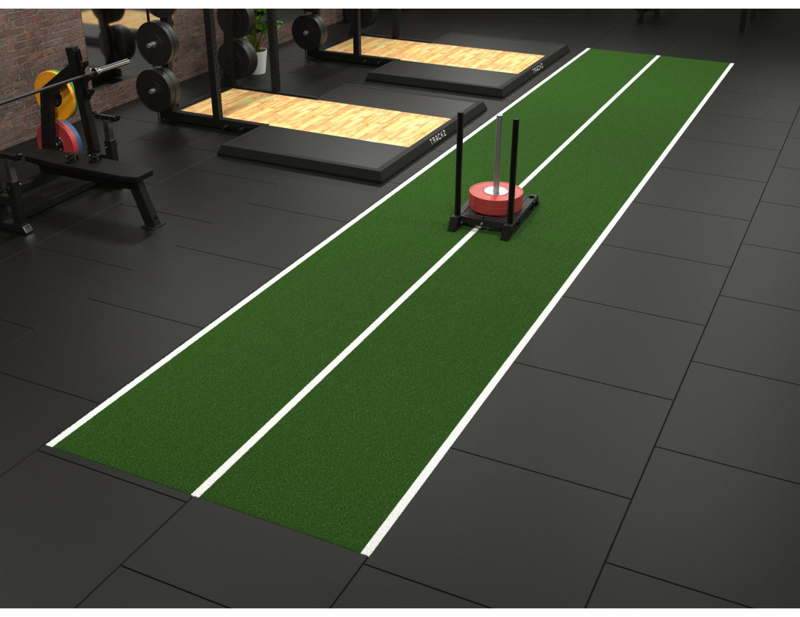 Sprinttrack uni sprint indoor - centrale lijn - getuft kunstgras - 30 x 2 m - groen + wit