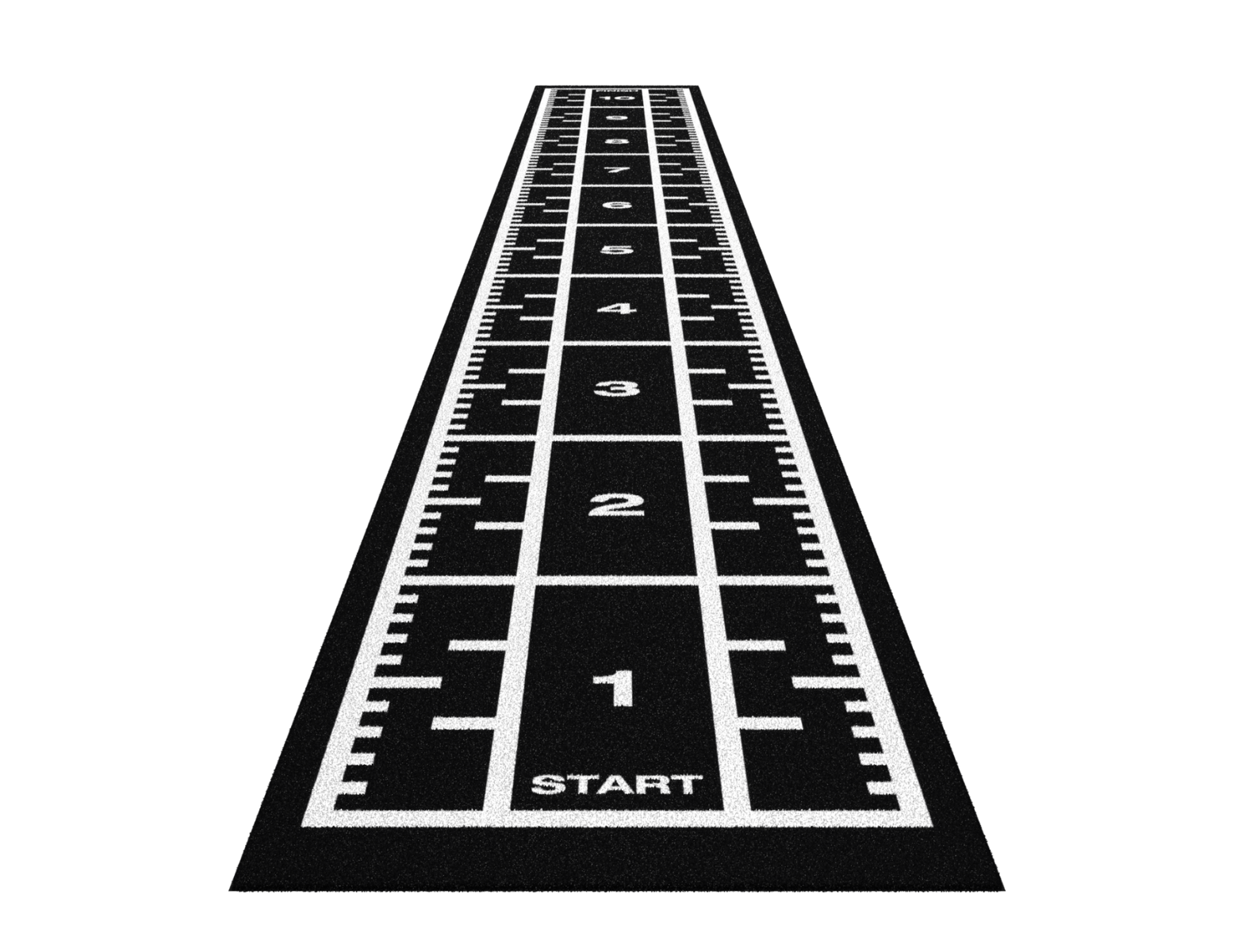 Sprinttrack premium indoor - met cijfers + START + markering - getuft - 10 x 1,33 m - zwart