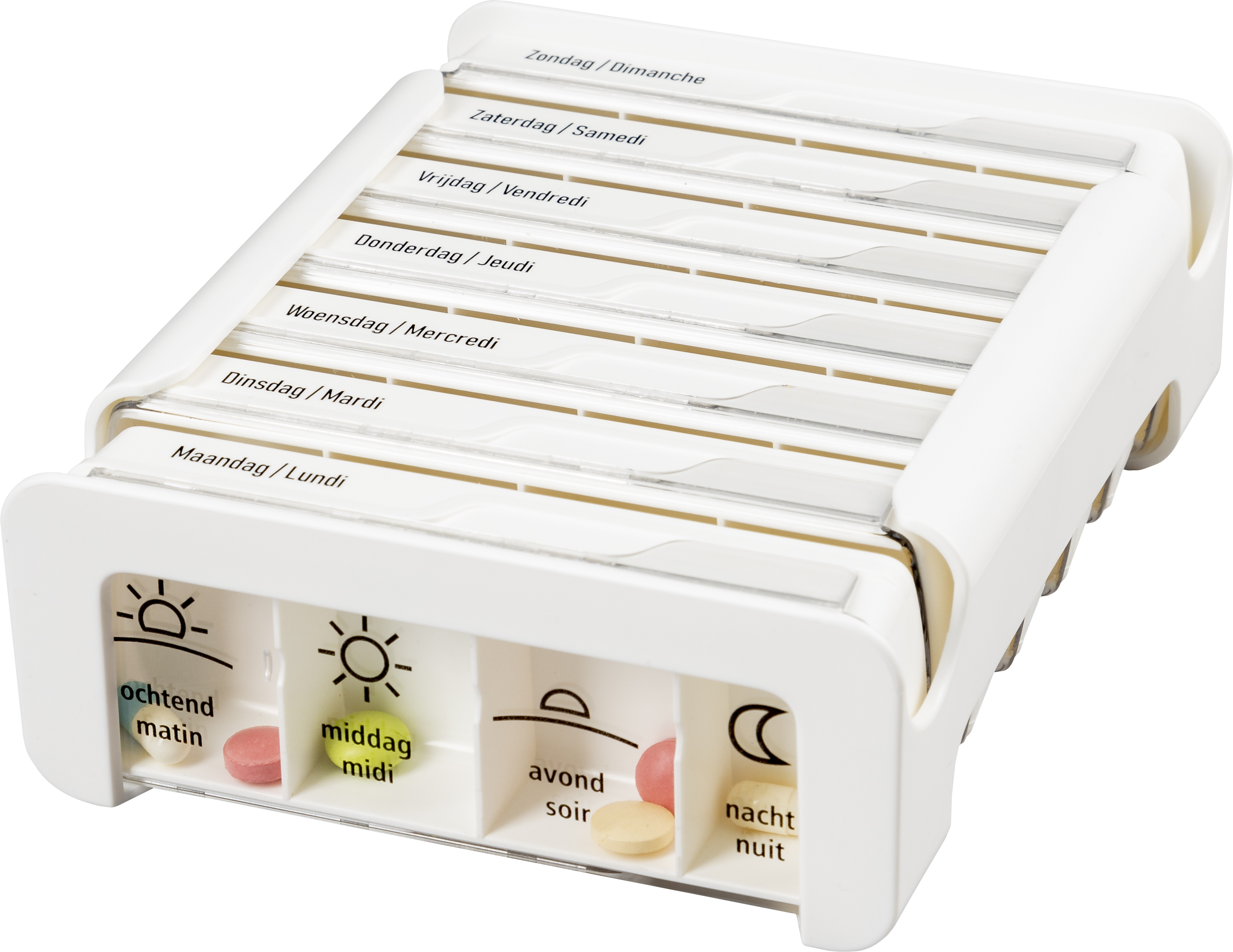 Pillendoos ANABOX - Compact - 1 week - 4 vakken per dag - nl - fr - wit